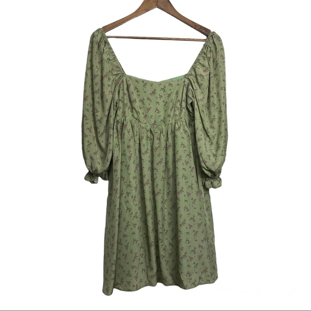 Storia Green Ditsy Floral Garden Puff Sleeve Dress Size Small